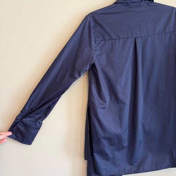 CO TE Asymmetric Button Up Shirt Womens 42 US M/L Blue Ruffle Office Work Italy - Picture 3 of 10